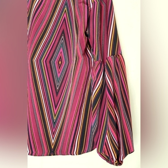 Maurices Geometric Stripe Tunic Top Tie Neck Long Sleeve Oversized - Picture 5 of 12